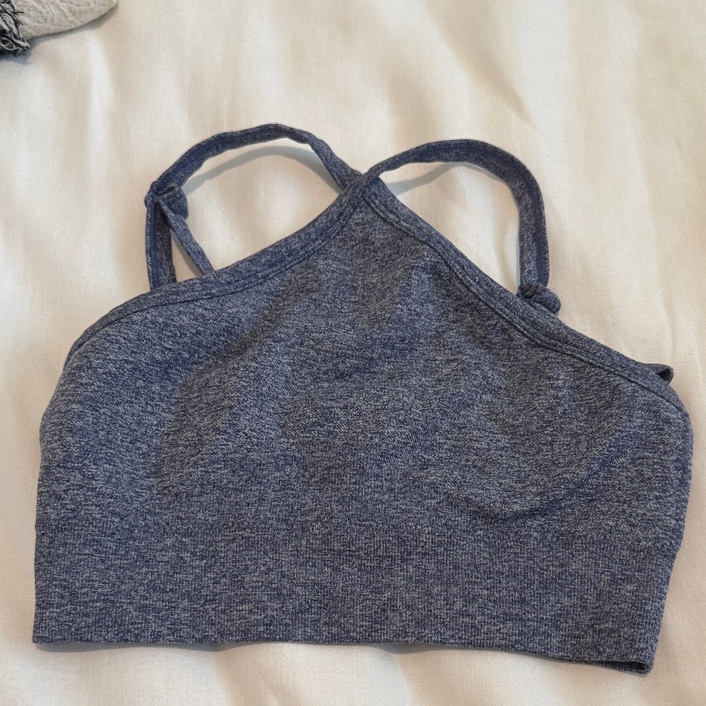 Heathered Navy High-Neck Seamless Sports Bralette
